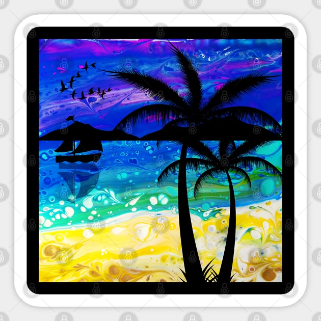 Tropical Island Landscape Fluid Art Design Sticker by AussieMumaArt